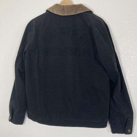 HUF Barlow Jacket  Mens S Black Corduroy Collar Quilted Lined Worldwide Zip Up - Picture 9 of 16